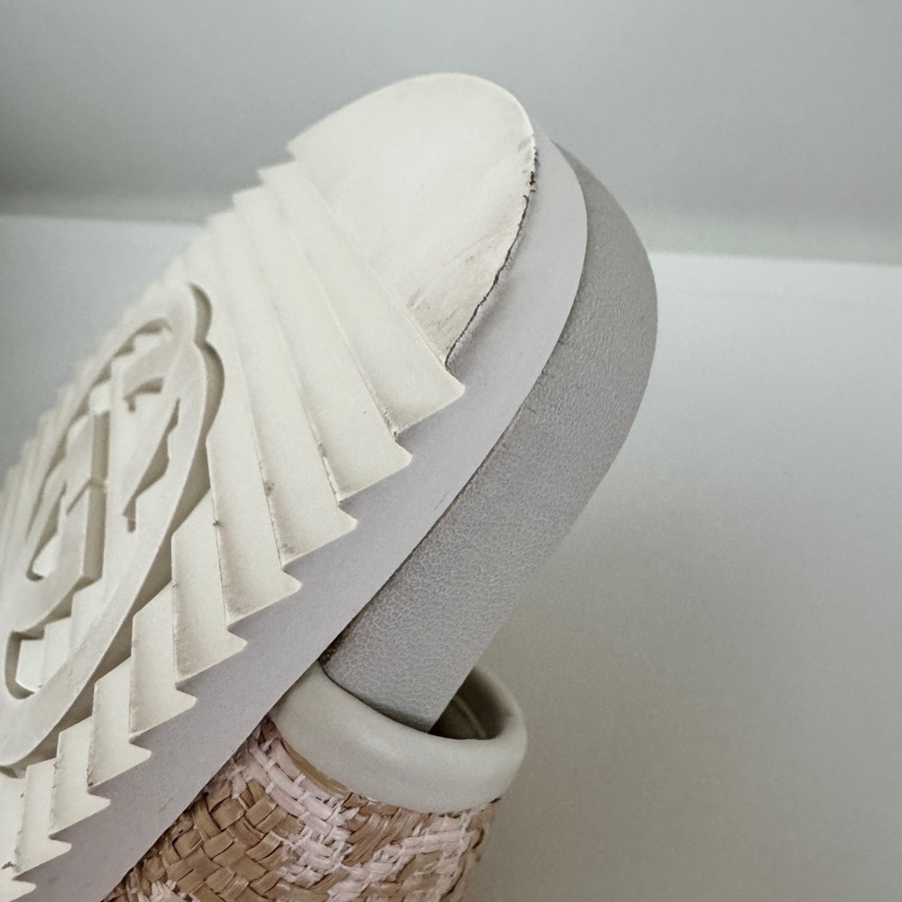 Gucci Rafia Chevron Beige and Pink Logo Women's Sandals Slides - Picture 7 of 9